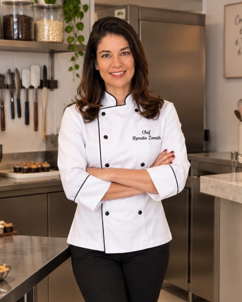Chef Renata Zamith finalizando um prato